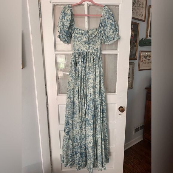Selkie x Anthropologie The Renaissance Gown In Blue Toile Print - Picture 6 of 14